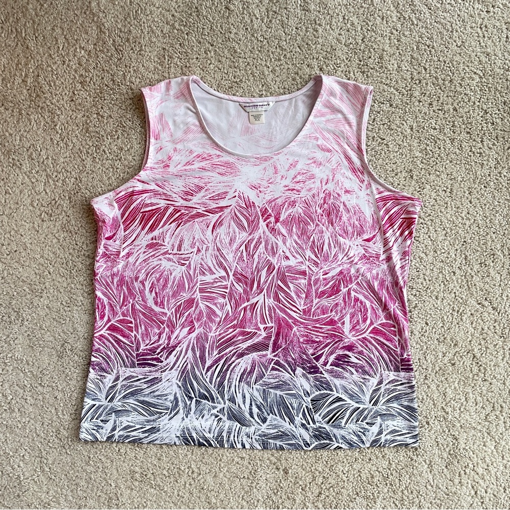 Allison Daley Pink Purple Ombre Tropical Leaf Sleeveless Top Size Petite Large